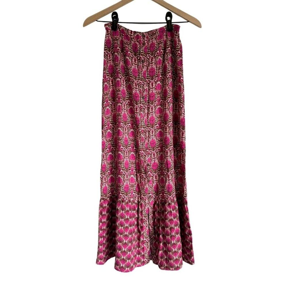 DR2 BY Daniel Rainn Paisley Button Front Maxi Skirt in Fuchsia  N978 / N980 S